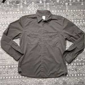 J Crew Broken In Chino Button Up Shirt Large Army Green Military Safari READ